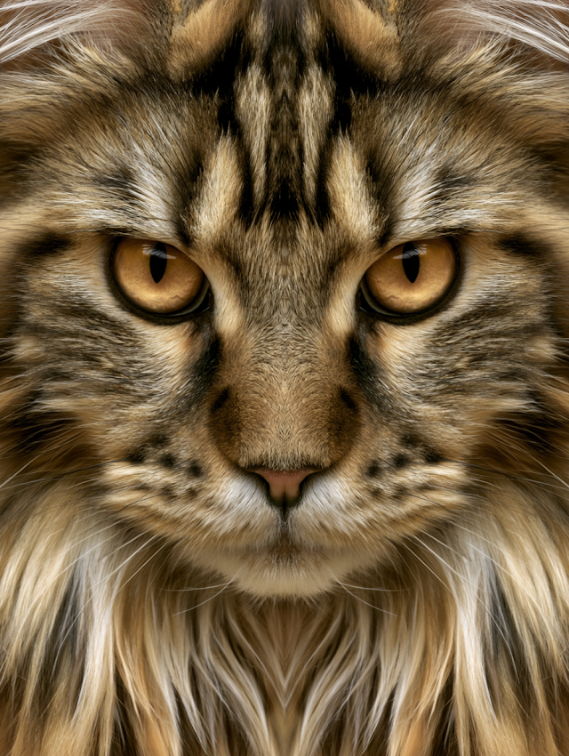 Extreme Close-Up of a Long-Haired Tabby Cat