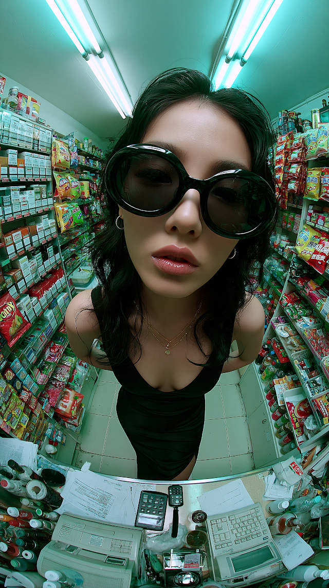 Fashionable Young Woman in Convenience Store