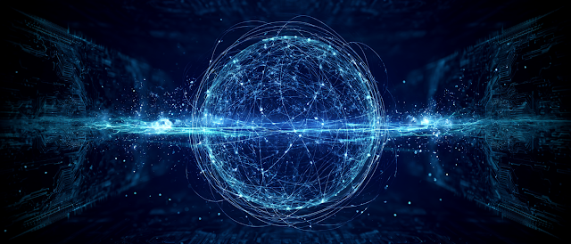 Futuristic Abstract Technology Banner with Glowing Holographic Sphere