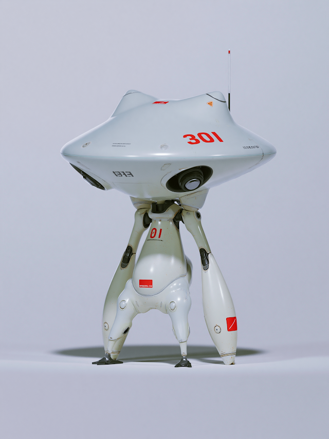 Futuristic Robot Character on White Background