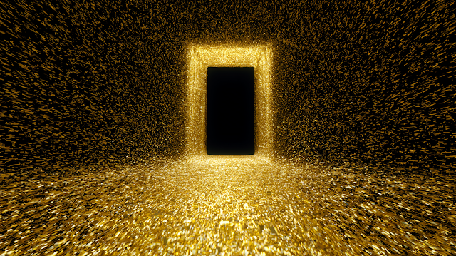 Gate of Light in a Black-and-Gold Void