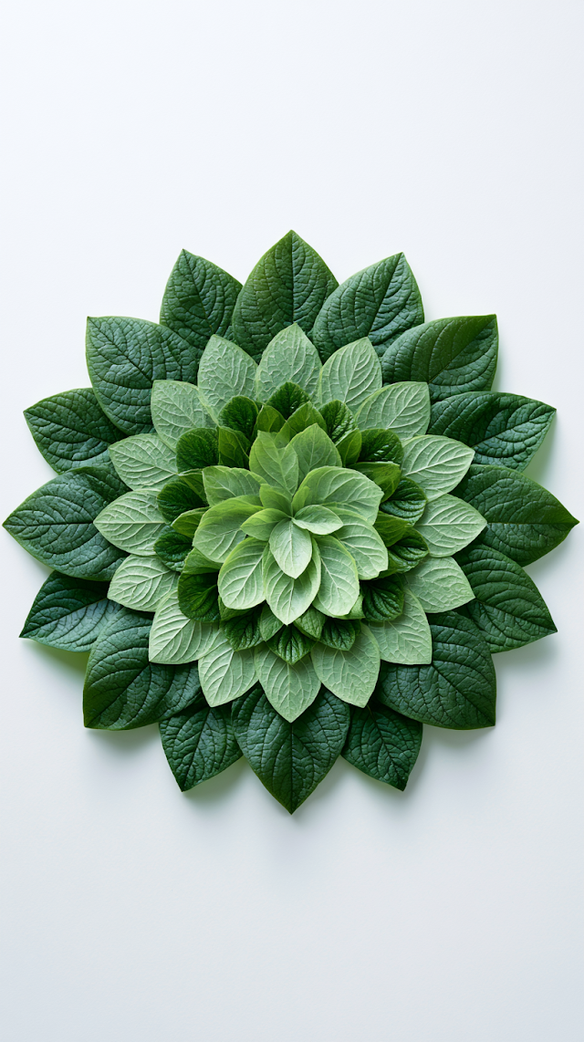 Geometric Mandala of Fresh Green Leaves