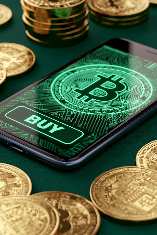 Gold Cryptocurrency Coins and Smartphone