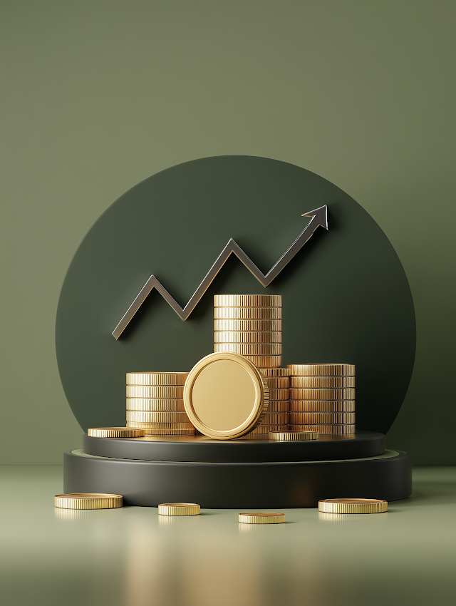 Golden Coin on Podium with Growth Graph
