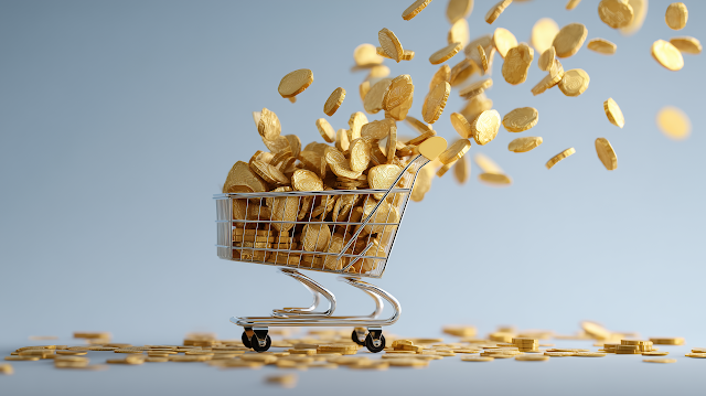 Golden Coins Overflowing from Shopping Cart