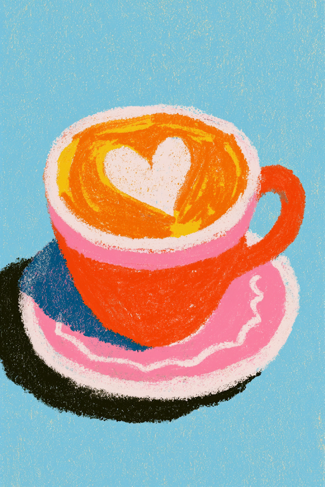 Heart Latte Art in Minimalist Illustration