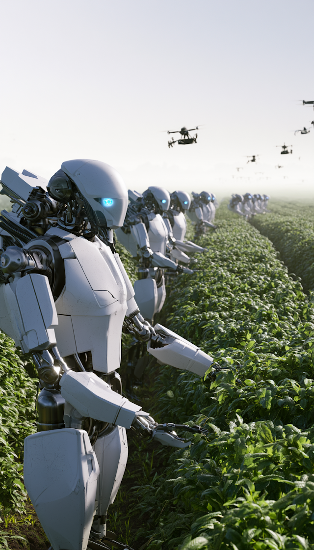 Humanoid Robots Harvesting Organic Farm Field