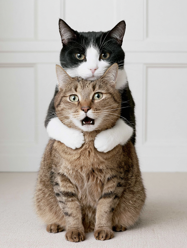 Humorous Cat Embrace