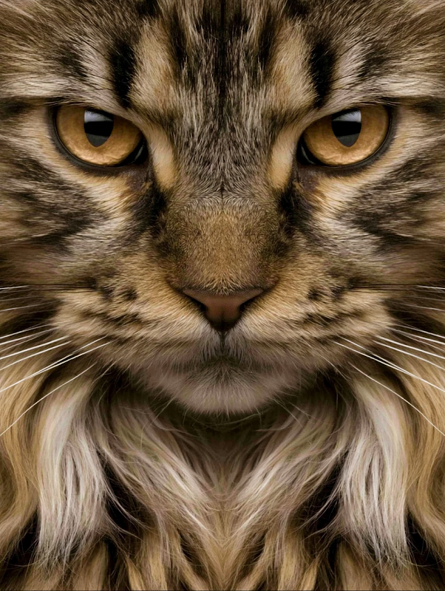 Intense Portrait of a Long-Haired Tabby Cat