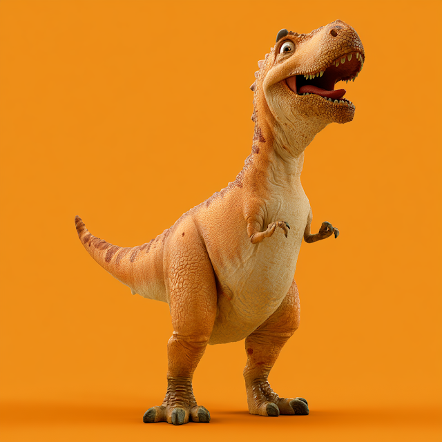 Joyful 3D Cartoon T-Rex in Orange Background