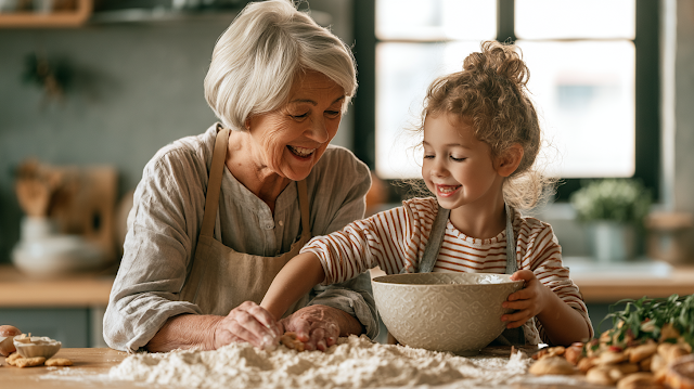 Joyful Baking Moments: Grandmother and Granddaughter Create Together