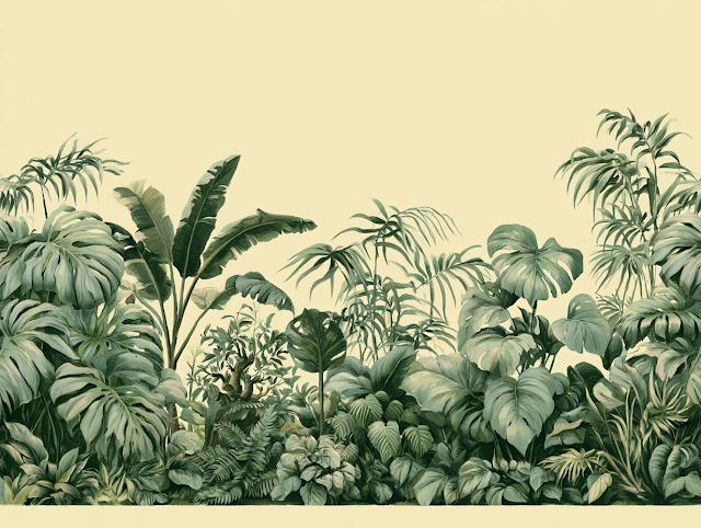Lush Tropical Jungle Foliage Border