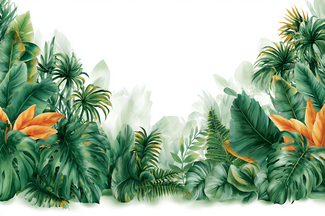 Lush Tropical Jungle Foliage Border