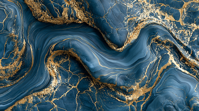 Luxurious Deep Blue Marble with Gold Veins