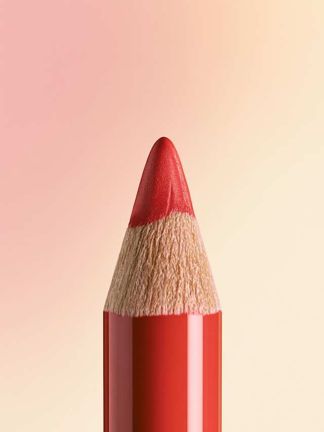 Luxury Coral-Red Cosmetic Pencil in Ultra-Close-Up