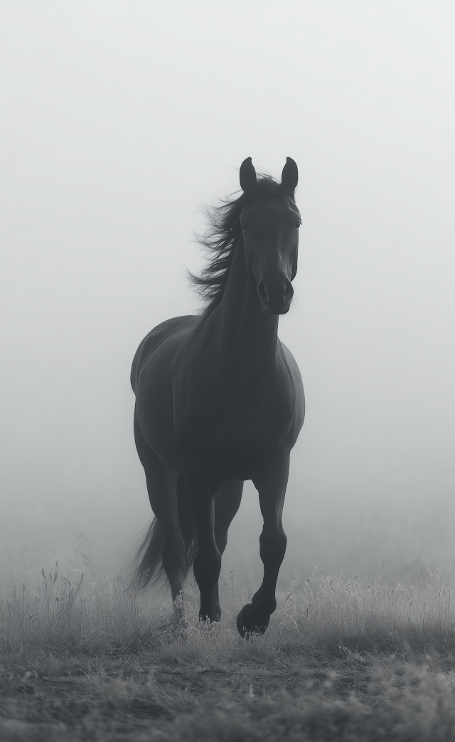 Majestic Black Horse in Fog