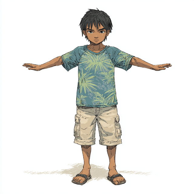 Manga-Style Polynesian Boy in T-Pose