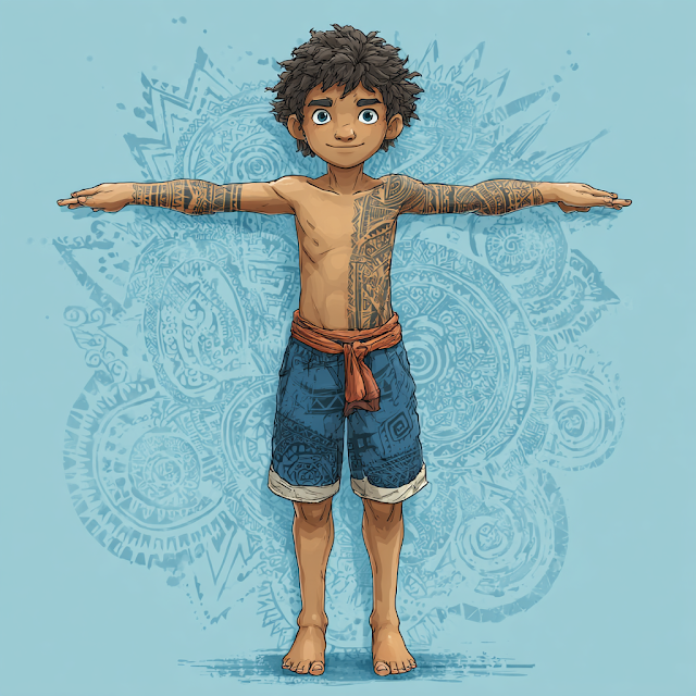 Manga-Style Polynesian Boy in T-Pose