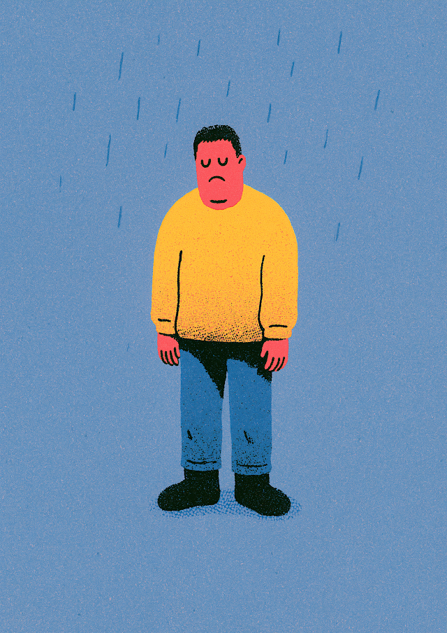 Melancholic Character in the Rain