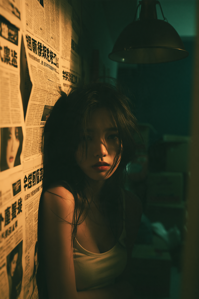 Melancholic Portrait of a Young Asian Woman in a Vintage Setting
