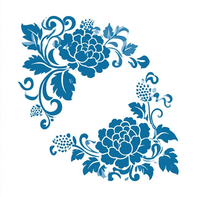 Minimal Floral Ornament with Blue Flowers