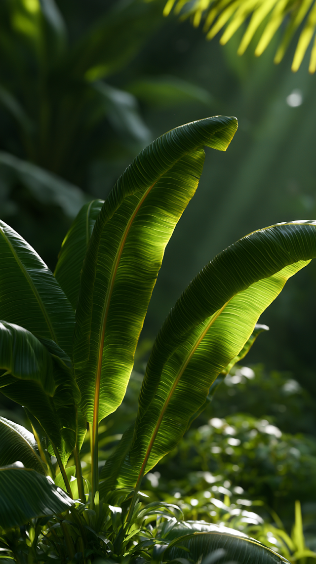 Minimal Jungle Composition with Banana Leaves