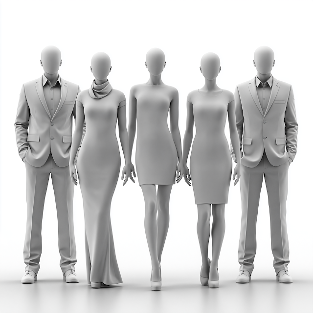 Minimalist 3D Render of Featureless Human Figures