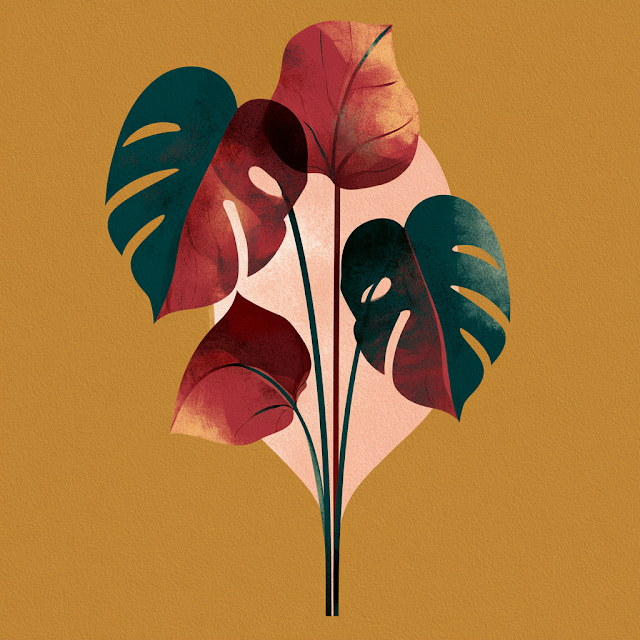 Minimalist Abstract Monstera Leaves Illustration