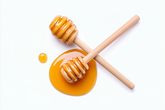 Minimalist Honey Dipper on Glossy Honey Puddle