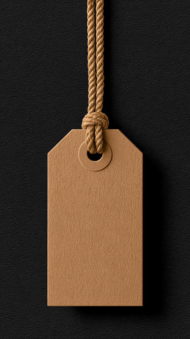 Minimalist Kraft Paper Hang Tag on Black Background