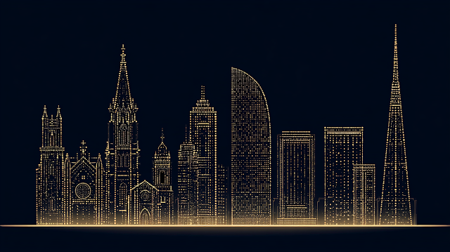 Minimalist Nighttime City Skyline Illustration