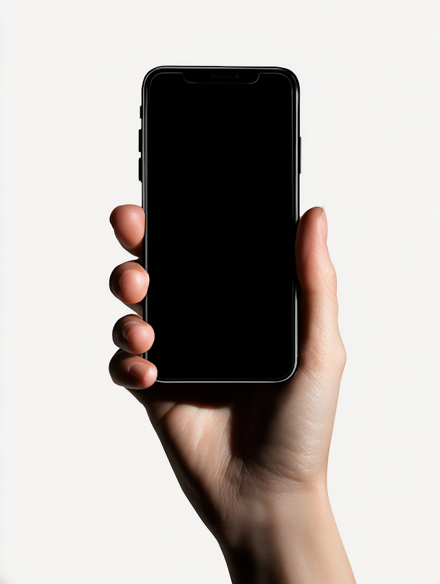 Minimalist Smartphone in Hand Against White Background