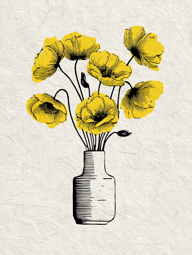 Minimalist Yellow Poppy Bouquet in Vase