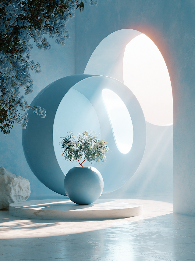 Minimalistic Architectural Object in Serene Blue
