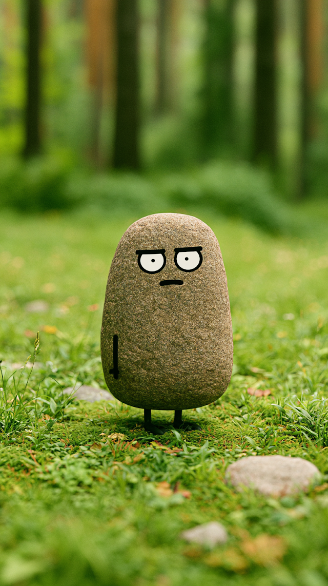 Minimalistic Stone Character in a Russian Forest