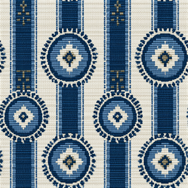 Modern Indigo and Ivory Geometric Textile Pattern