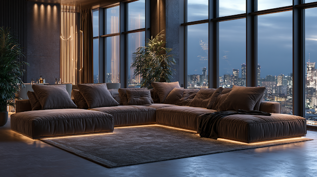 Modern Luxury Living Room at Dusk