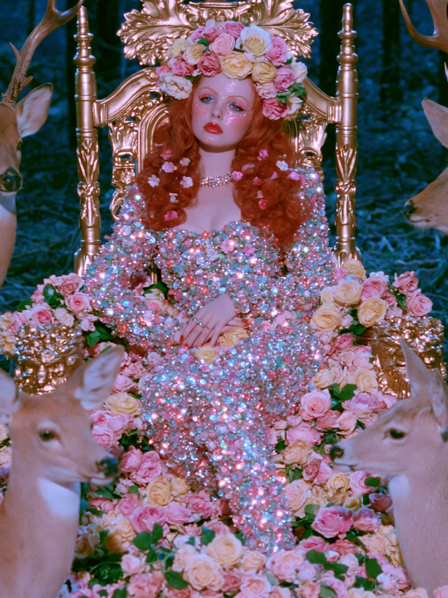 Mythical Pagan Goddess on Throne in Enchanted Forest