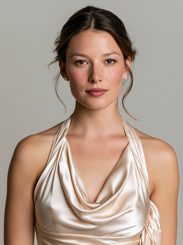 Natural Bridesmaid Portrait in Satin Dress