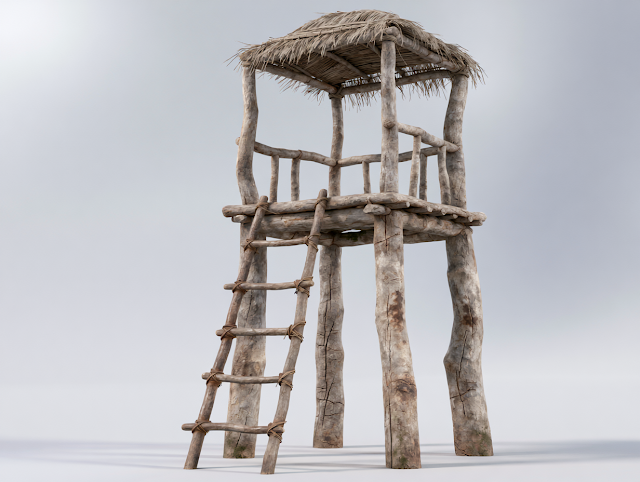 Neolithic Wooden Lookout Tower - Game Ready 3D Asset