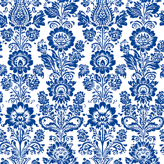 Ornate Cobalt Blue Floral Wallpaper Pattern