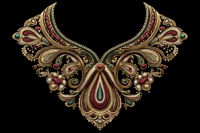 Ornate Mughal Neckline Embroidery Design