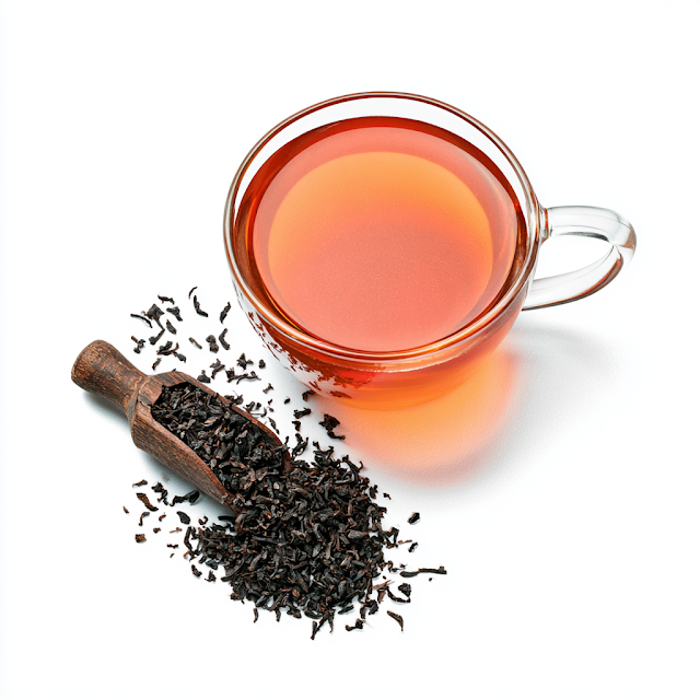 Overhead Flat Lay of Black Tea in a Glass Cup