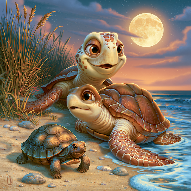 Pixar Style: Joyful Loggerhead Turtle Meets Gopher Tortoise on the Beach