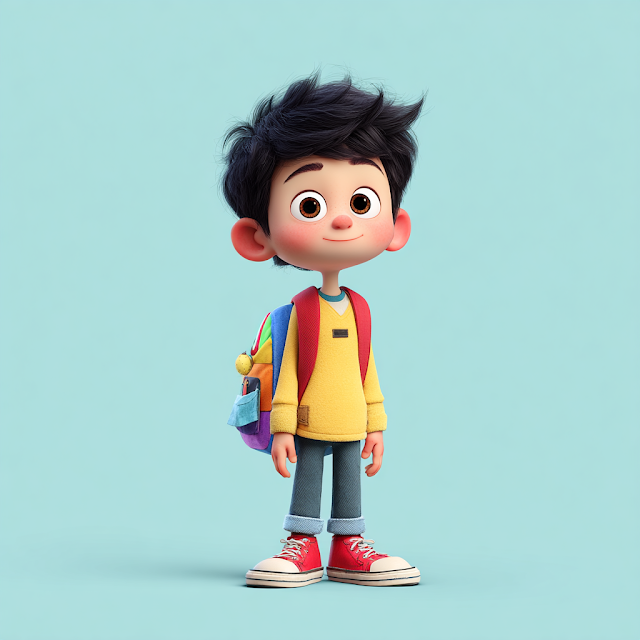 Playful Cartoon Kid in Pixar Style