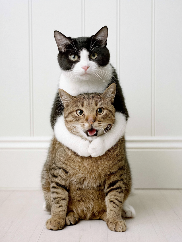 Playful Embrace of Two Domestic Cats
