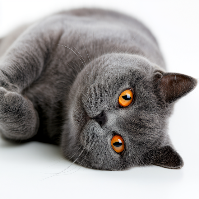 Playful Gray Shorthair Cat with Orange Eyes
