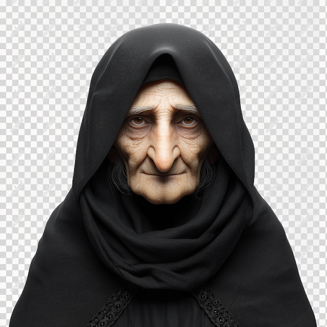 PNG 3D Render Portrait of Old Arabian Woman in Medieval Hijab