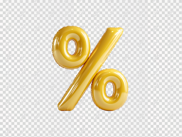 PNG 3D Yellow Percentage Balloon on White Background