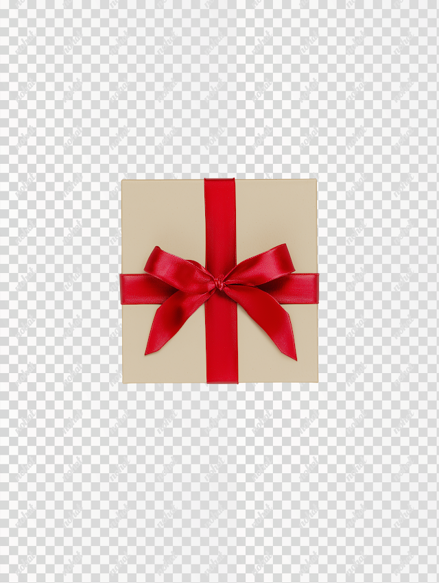 PNG Beige Gift Box with Red Ribbon Bow